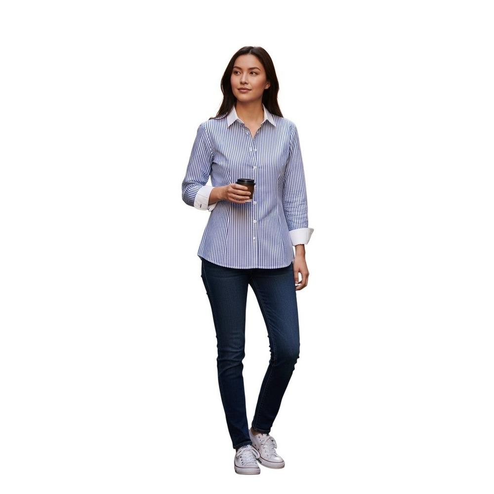 Brooks Brothers Red Fleece Womens 0 Blue White Stripe Button Down Cotton Shirt - Picture 3 of 8